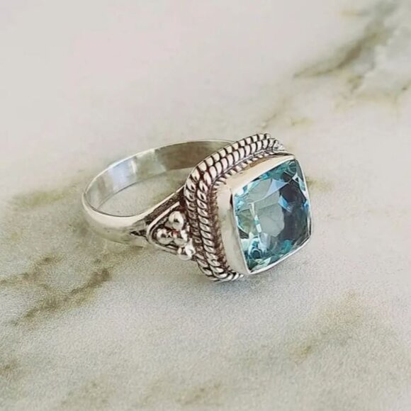 Private Label Jewelry - NEW Luxe Silver Plated Blue Topaz Crystal Chunky Statement Ring